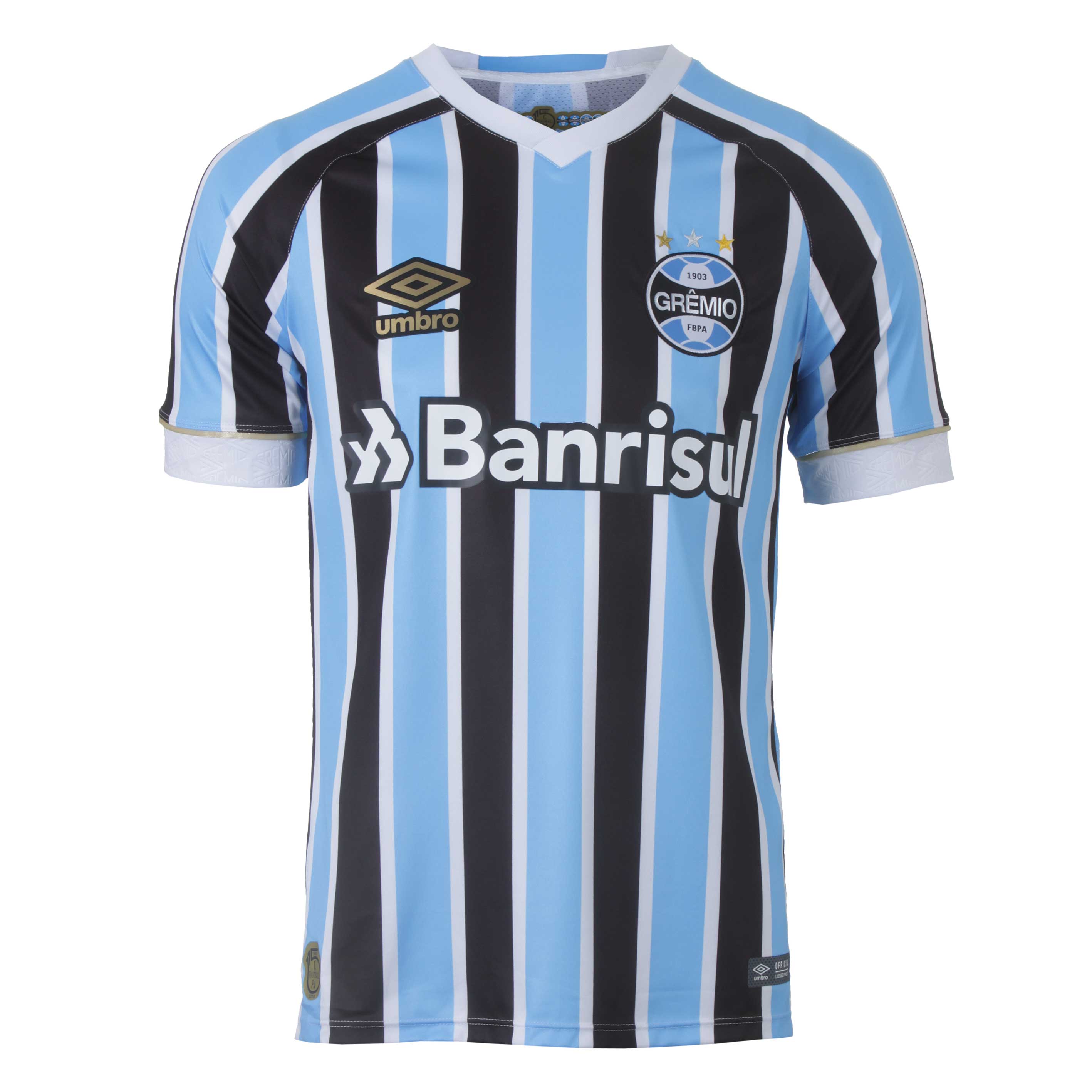 Camiseta Masc. Umbro Gremio Of. 1 2018 Futebol - Celeste/Preto