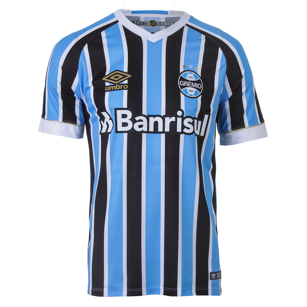 Camiseta Masc. Umbro Gremio Of. 1 2018 Futebol - Azul Claro/Preto
