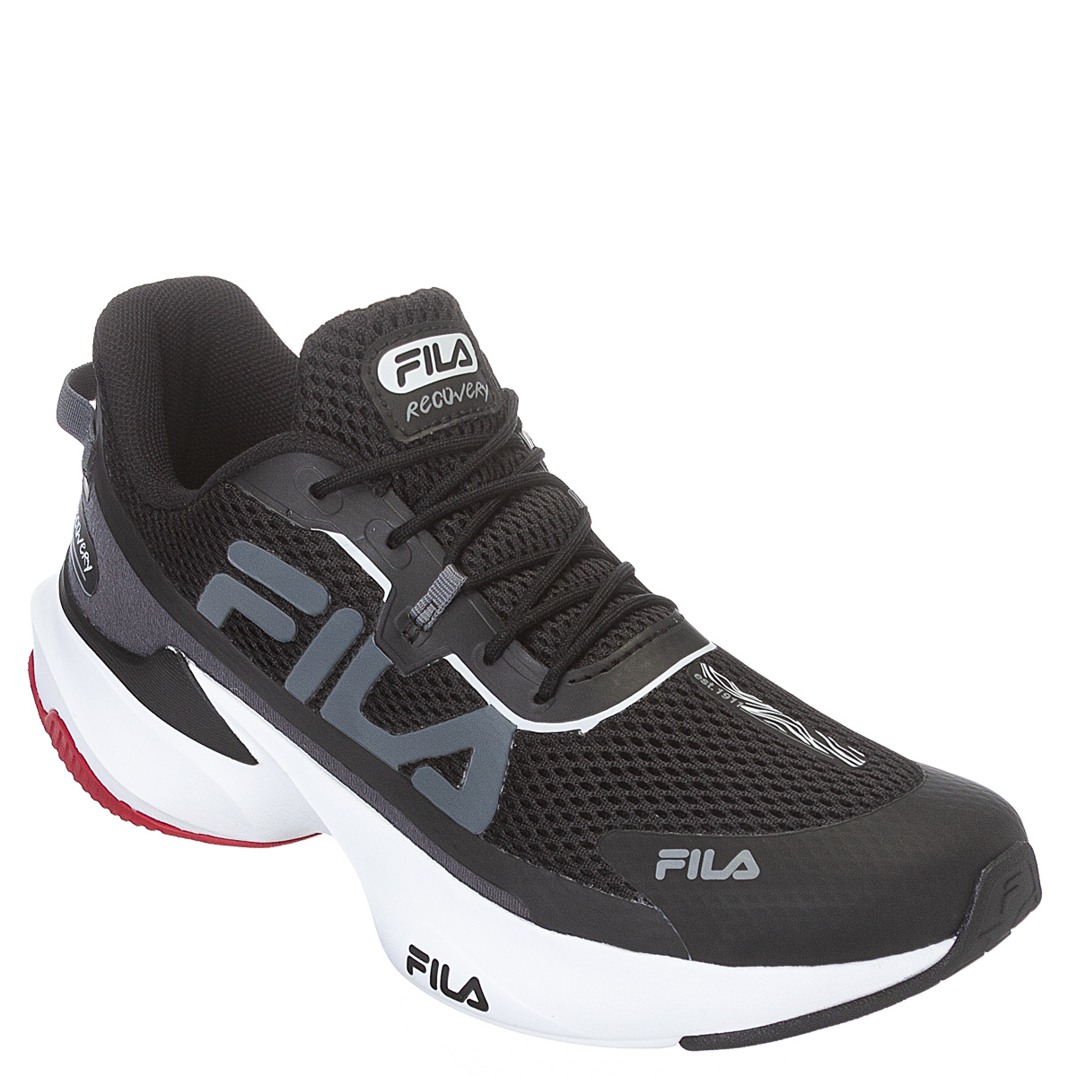 Tênis Fila Recovery Masculino Corrida - Caminhada - Preto/Vermelho